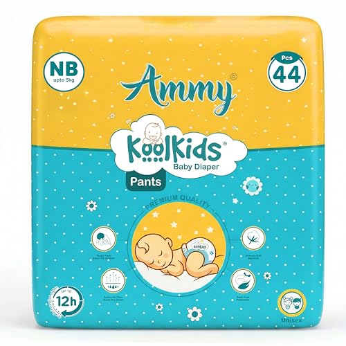 Image of Ammy KoolKids Baby Diaper Pants Size NB (44 pcs) Upto 3 kg | Cottony Soft, 12hr Leakproof & Rash-Free Protection | Quick Absorption with ADL Magic Gel for All-Day Dryness & Comfort