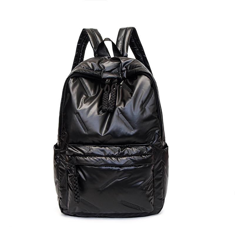 HOKMAH Linda mochila acolchoada para mulheres, bolsa de ombro moderna e acolchoada para laptop, mochila de viagem Y2k, Preto, Medium, Mochila fofa para mulheres puffy Daypack