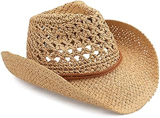 Melesh Adult Sun Straw Western Cowboy Hat (Khaki)