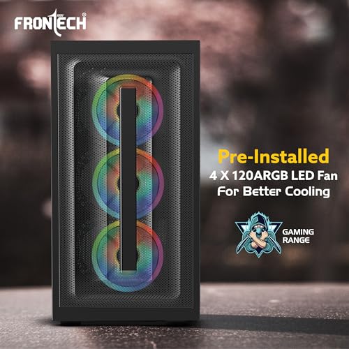Image of FRONTECH QUBIX ATX Mid Tower Gaming Computer Cabinet | Tempered Glass Side Panel | Metal Mesh Front | 4 x 120mm ARGB Fans | USB 3.0 & Type-C (FT-4386)