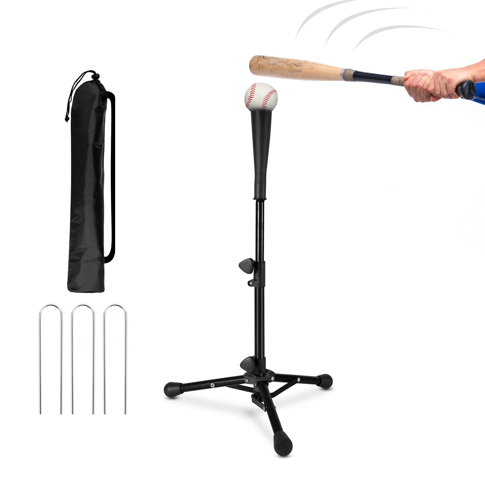 Kids Baseball Tee, 20.87 to 31.29 Inches Batting Tees for Baseball with Carry Bag, Portable Stable Baseball Tees for hitting, Tripod Tanner Tee for Baseball Practice Stand Aged 3-8 Years (Black)