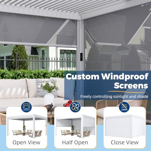Image of MELLCOM Motorized Louvered Pergola 10x13, Solar & Electric Powered with LED Lights and 4 Side Screens, Aluminum Adjustable Louvered Roof, Weatherproof Outdoor Shelter