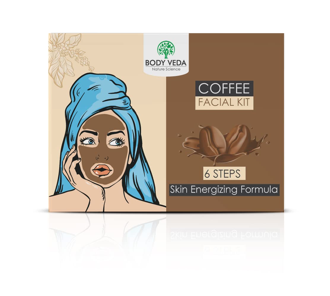 Body Veda Coffee Facial Kit - 6 Step Skin Energizing Formula for Instant Glow, Reduces Puffiness and Tightens Skin, For Women & Men