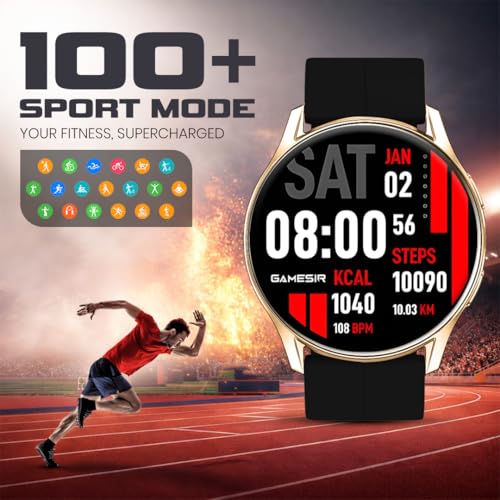 Image of GameSir Evo Vista Smartwatch, 1.39 inch HD Round Display, Bluetooth Calling, Heart Rate & SPO₂, 100+ Sports Modes, IP67, Long Battery Life for Men & Women (Magnatic GoldDial Black)