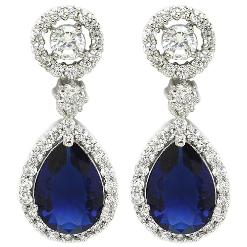 Image of Zeneme Fashion Rhodium Plated Brass Silver Toned Fancy Tear Drop Dangle Earring For Women and Gifts For Girls