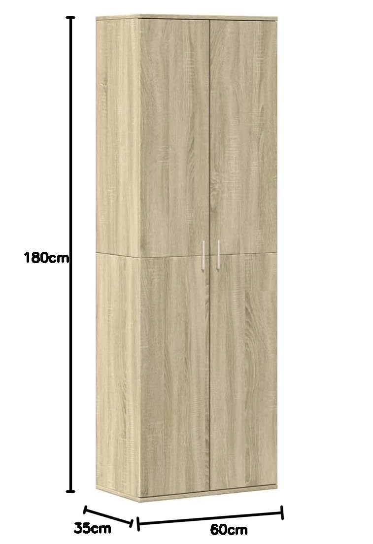 Platzsparender Besenschrank, 2 Türen, aus Holz, mehrschichtig, Eiche Sonoma, 60 x 35 x 180 cm