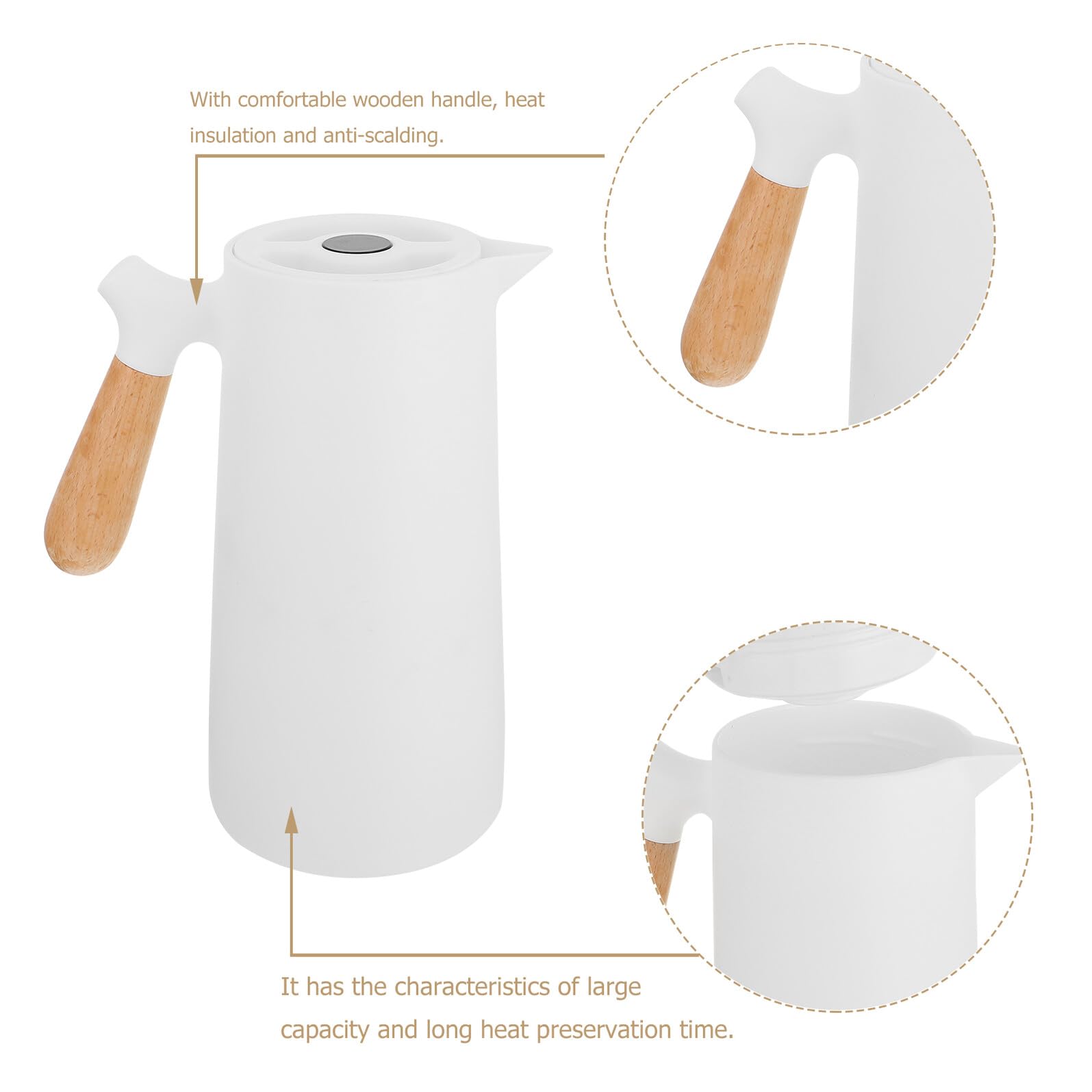 Alipis Isolierte Thermoskanne 1L mit Glas Einsatz Temperaturanzeige Doppelwandiger Warmhaltetopf für Zuhause Büro und Camping Bpa Frei Weiß