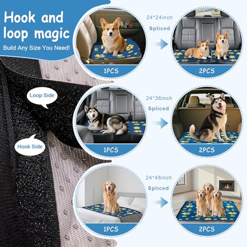 Image of Washable Pee Pads for Dogs 24x24 Inch (2 Pack) - Thick Heavy Absorbent Reusable Pet Training Pads, Leakage & Non-Slip for Puppy Playpen /Crate /Potty, Spliceable, Machine Washable, Blue