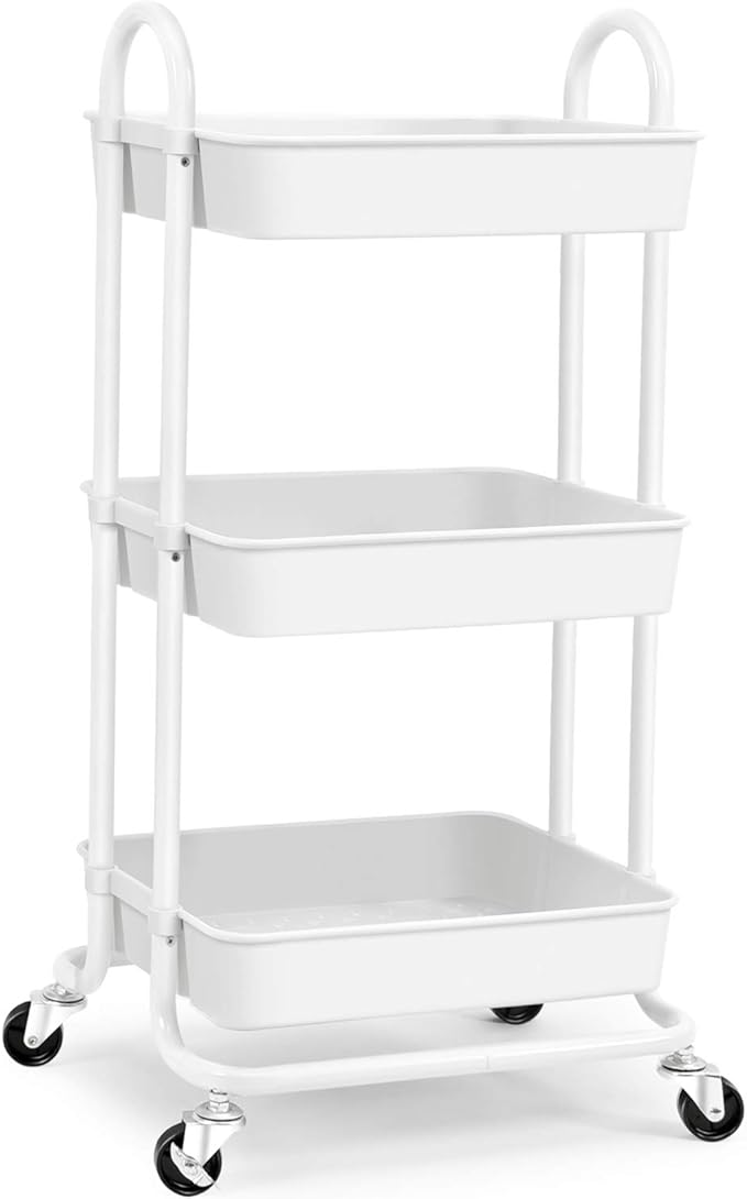 KINGRACK Storage Trolley Cart, 3 Tier Rolling Cart, MultiPurpose