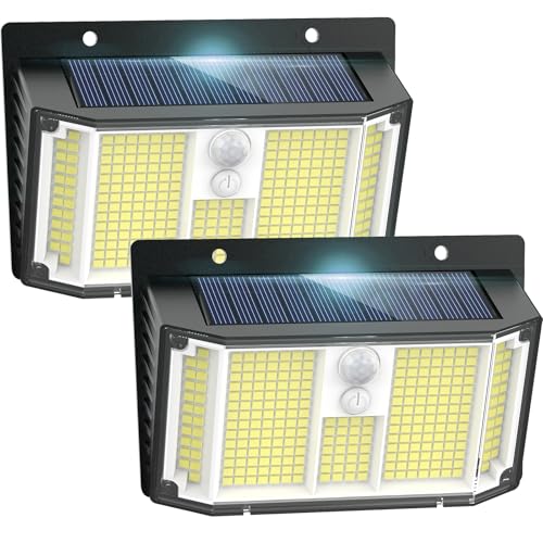 Solarlampen für Außen, 268 LED 3 Modi Solarleuchten für Außen mit Bewegungsmelder, 270° Superhelle Solar Aussenleuchte IP65 Wasserdichte LED Solar Wandleuchte für Garten Wand Post Garage【2 Stück】