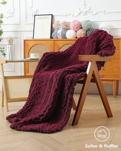 Image of Cozyful Chunky Yarn for Hand Knitting, #9 Thick Jumbo Big Chunky Yarn for Crocheting, Super Chunky Knit Blanket Yarns, Large Chunky Chenille Yarns, 8 Pack (30 yds 8 oz Each Skein), Burgundy