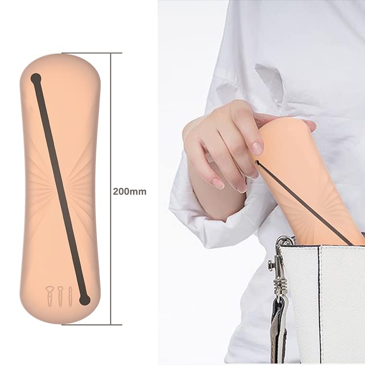 Silicon Trendy and Portable Cosmetic Face Brushes Holder Portable Makeup Brush Holder Makeup Brush Organizer Travel Case for Travel-Khaki