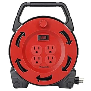DEWENWILS Extension Cord Reel with 30 FT Power Cord, Hand Wind Retractable, 16/3 AWG SJTW, 4 Grounded Outlets, 13 Amp…
