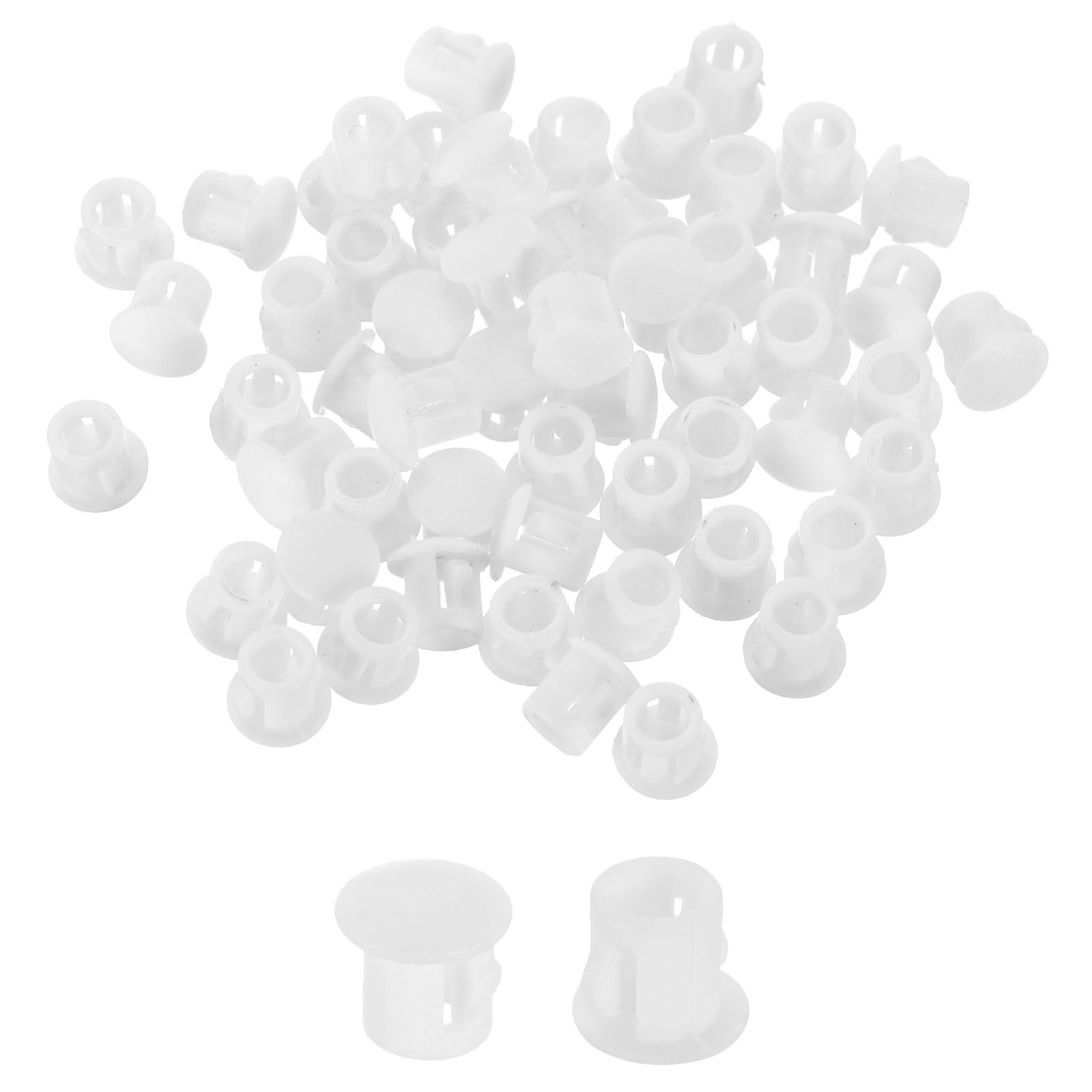 sourcing map 80Pcs Plastic Hole Plugs, 6mm(1/4") Flush Type Panel Plugs, Round Snap Knockout Locking Plugs for Furniture Insert End Caps Panels, White