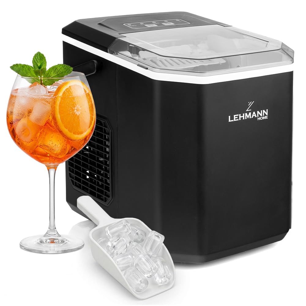 LEHMANN Macchina per il Ghiaccio, 9 Cubetti in 6–8 minuti, 2 Dimensioni, 12 kg in 24 ore, Macchina per Ghiaccio con Maniglia portatile per Casa, Feste, Ufficio e Campeggio