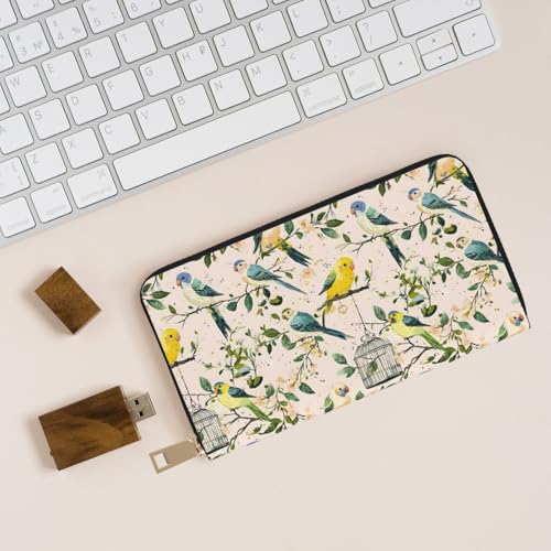 Leather Thin Slim Wallets for Women Men - Fashion Cute Bird Print Card Wallet Holder with Zipper4