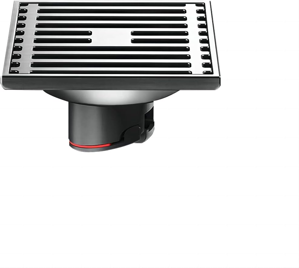 Qrity Stainless Steel Square Floor Drain Waste Drain Cover Anti-odor Straight Floor Drain for Shower Room, Matte Black
