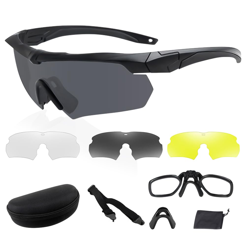 Occhiali da Sole da Uomo Polarizzati, Occhiali Running Uomo con 3 Lenti Intercambiabili, Anti-UV400 Occhiali da Sole Polarizzati, Occhiali Tattici Militari per Caccia, Ciclismo, Escursionismo