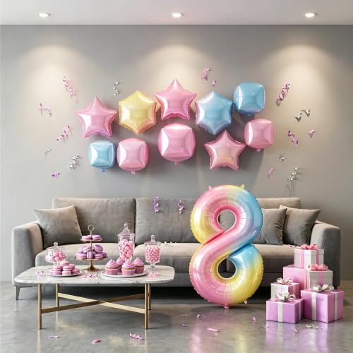 Image of Rainbow Number Balloons Birthday Balloons - Giant Number 8 Balloon 40 inch, Numbers Balloon Birthday Decorations, Rainbow Party Supplies for Baby Shower