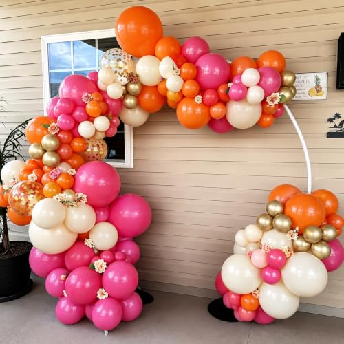 Image of Hot Pink Orange Gold and White Balloon Garland Arch Kit 144 Pcs