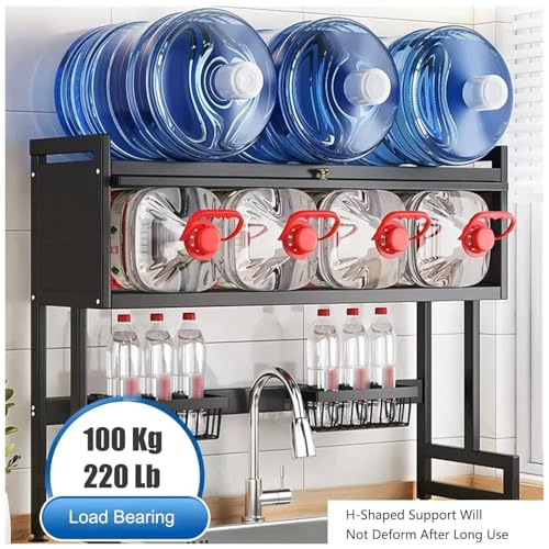 Image of HomeCloud Over-The-Sink Dish Drying Rack with Dustproof Flip Cover Door | Multifunctional Adjustable Metal Kitchen Countertop Organizer (Black, 85x80x29Cm)