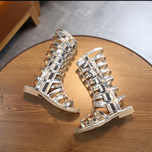 Girls Summer Knee High Rivet Gladiator Sandals Strappy Beach Roman Shoes with Side Zipper4