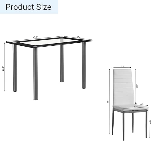 Miniatura 9 de Juego de mesa de comedor de cristal de 5 piezas, ahorro de espacio, juego de mesa de comedor de cocina con 4 sillas, juego de mesa de desayuno