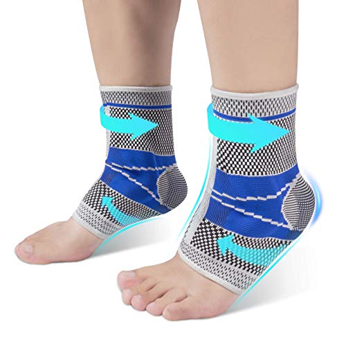 Ankle Brace Compression Sleeve with Silicone Gel, Future Way Brace Support for Sports Protect, Plantar Fasciitis, Achilles Tendonitis, Ligament Damage, Injury Recovery (L)