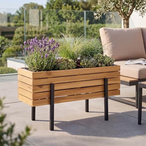 Mendler Pflanzkasten HWC-P88 Blumen-/Pflanzkübel Blumenkasten In-/Outdoor Akazie Holz MVG-Zertifiziert 35x62x22cm - Hellbraun