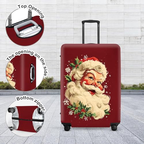 Image of Retro Santa Luggage Cover - Vintage Saint Nicholas with Holly and Snowflakes, Suitcase Protector 24 26 Inch