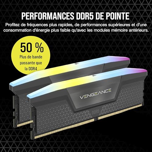 RAM DDR5 CORSAIR Vengeance RGB 48Go 2x24Go 6000MHz CL30 36 36 76 Éclairage RGB dynamique - vue 6