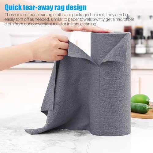 Image of E-COSMOS Microfiber Cleaning Cloth Roll, 20 Pack - 25x25 cm Reusable & Washable Tear-Away Kitchen Towels - Soft Lint-Free Multi-Purpose Cloths for Home, Office, Car, and Electronics (Grey)