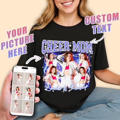 Tehg & Tuhg Custom Photo T-Shirt Name & Text, Personalized Senior Baseball Football Shirt for Mom Dad on Game Day Spirit Team2
