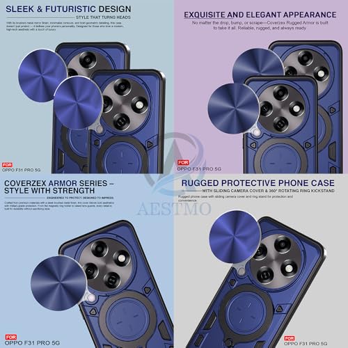 Image of AESTMO Armor Oppo F31 Pro 5G Bumper Back Case Cover | Ring Holder & CD Pattern Sliding Camera Shutter Cover | Back Case Cover for Oppo F31 Pro 5G (Blue)