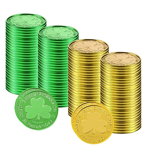 Eyccier Monedas De Plástico De St. Patrick's Day Coin Monedas De 3 Hojas De 3 Hojas para Suministro De Fiestas 100 Piezas De Oro Verde Cover