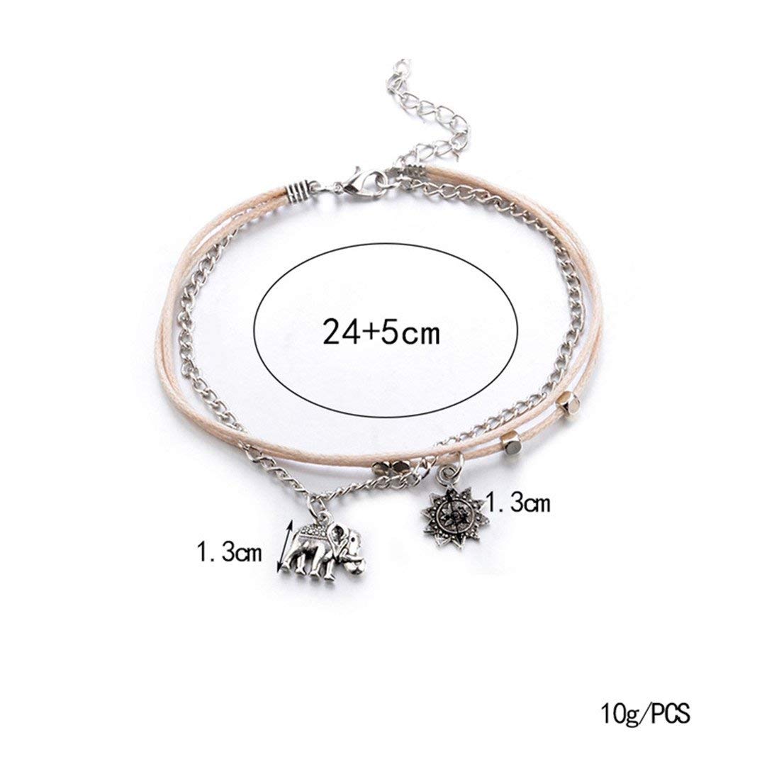Bracciale alla Caviglia Canno Multistrato alla Caviglia con Un Ciondolo Solare Elefante per Donne Gioielli Estivi Summer Catena Spiaggia Caravana Eccellente e Popolare Durevole