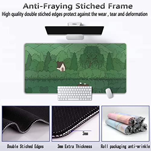 Cute Desk Mat Kawaii Anime Cartoon Green Large Mouse Pad Xxl Extended Gaming Mousepad Desktop Mat Bear Bunny Laptop Keyboard Mouse Mat Desk Pad 31.5''X15.7'' Non-Slip Rubber Base With Stitched Edges #TOP6