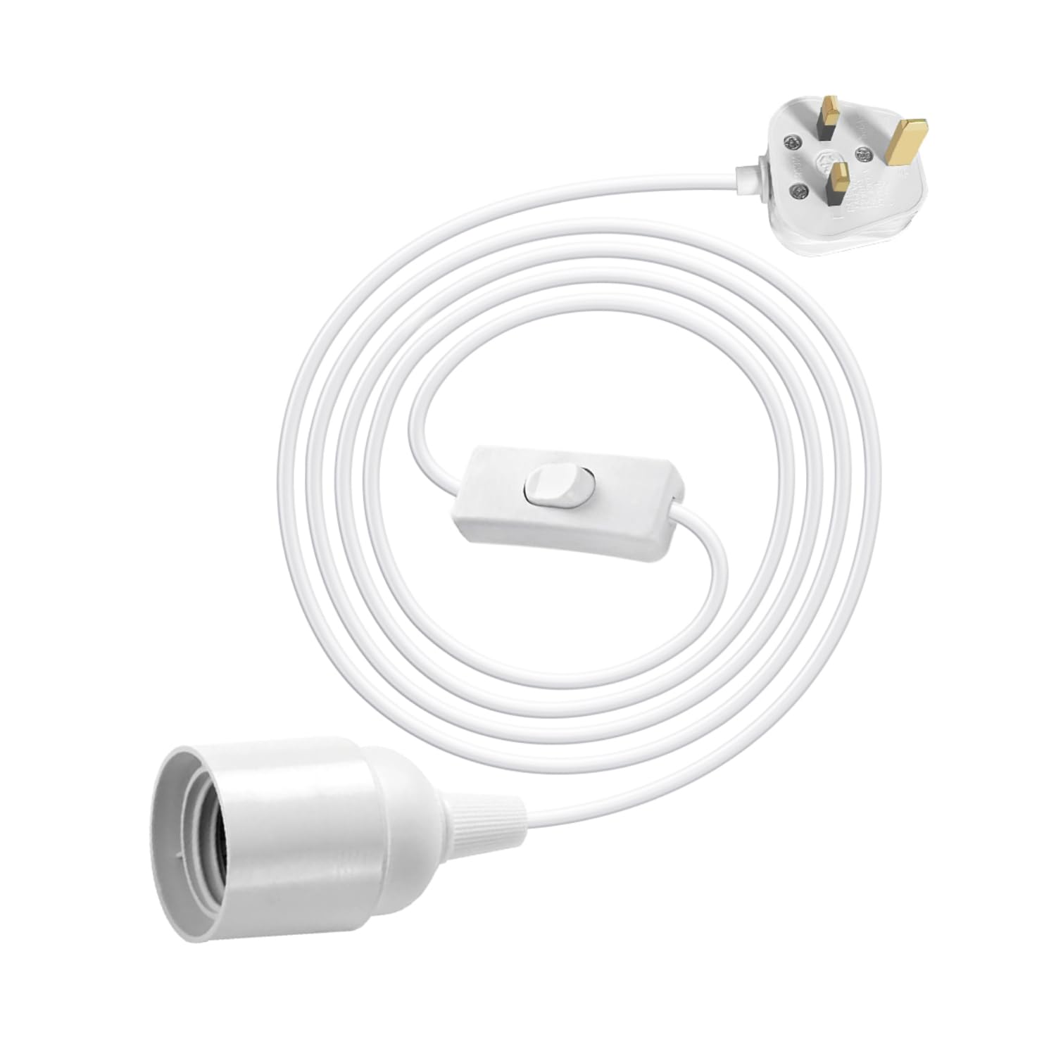 E27 Bulb Holder with Switch and Plug, 450cm Extension Suspended Pendant Light Fitting, White Plug in Pendant Lighting