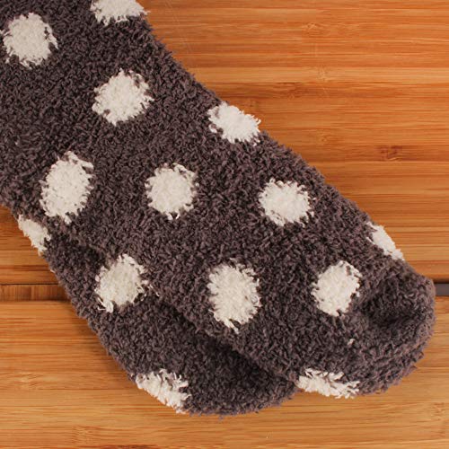 Image of BambooMN Women's Fuzzy Knee High Socks - Polka Dots and Solid Colors - 2 Sizes - 1 Pair Pack