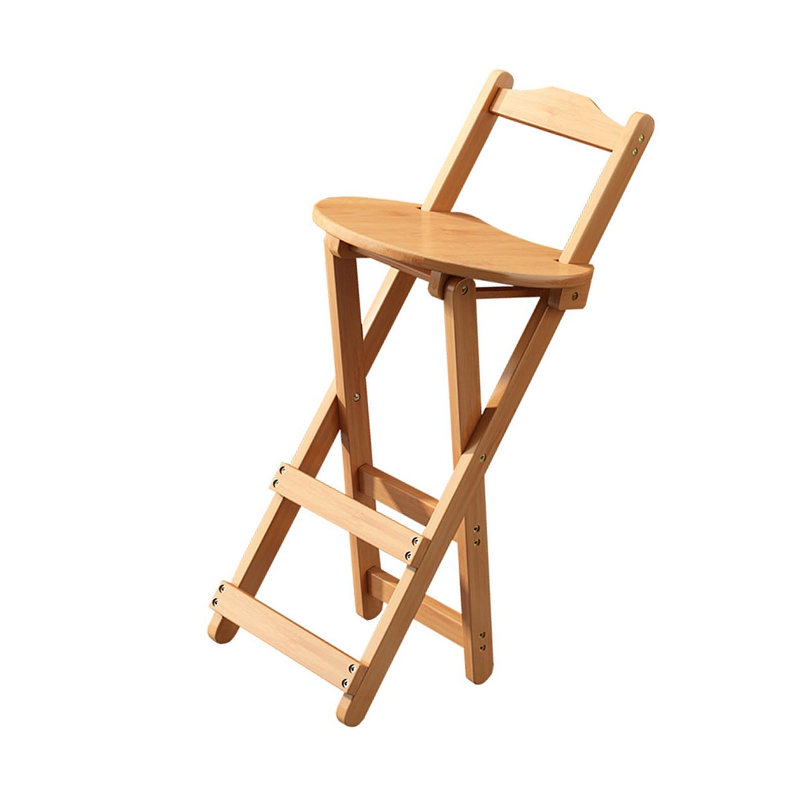 Taburete Alto Plegable de Madera Maciza con Respaldo, Taburete Alto Estable, Taburete de Bar for balcón, Silla portátil Gruesa for el hogar(Original Color,M)
