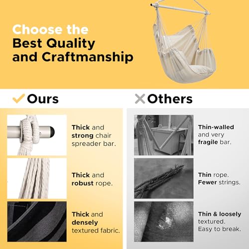 Image of ADVOKAIR Hammock Chair Swing, Heavy-Duty Hanging Rope Swing Seat Supports 500 Lbs, Ideal for Outdoor Patio, Backyard, Porch, Deck & Indoor Bedroom Use