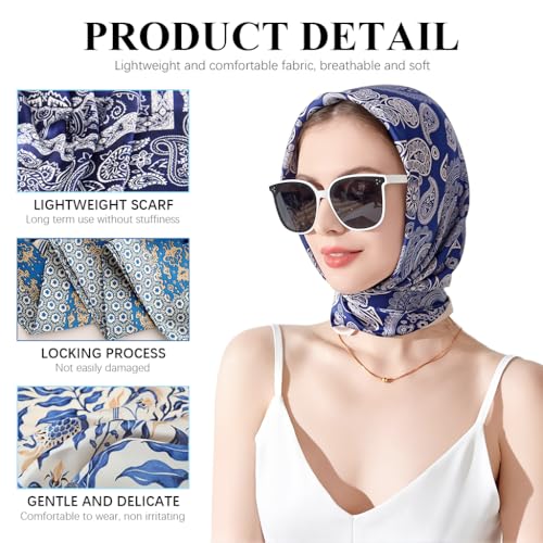 Image of SANNIDHI 2pcs Neck Head Scarf for Women Stylish Silk Hair Scarf Scarves with Vintage Prints for Sleeping, Hair Protection, and Multipurpose Styling (27.6x27.6n)
