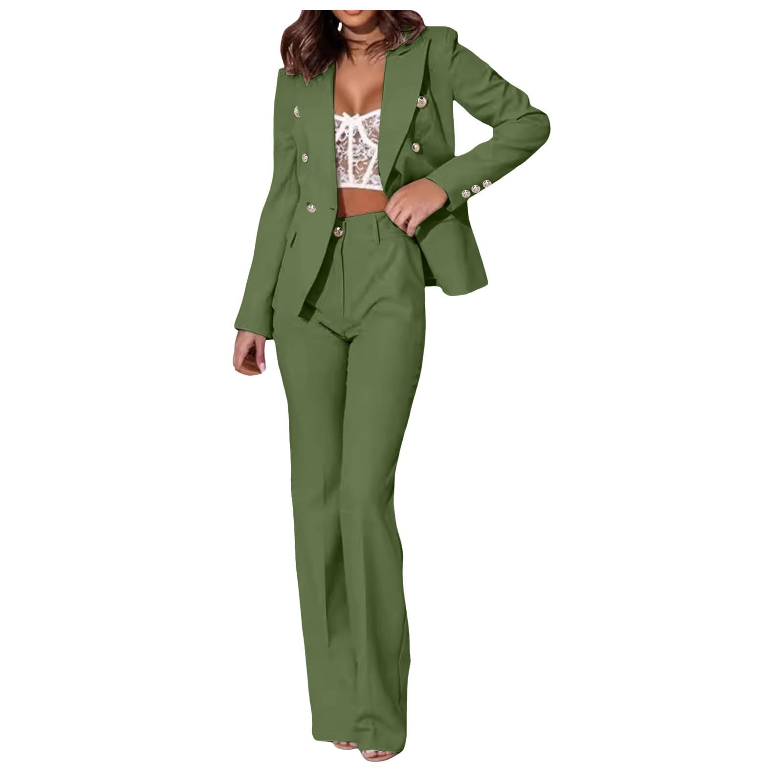 Damen Business Zweireihiger mit Passender Hose Elegantes Büro Outfit Moderne Damenanzüge für Geschäftstreffen