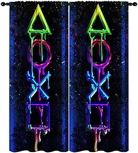 GY Gaming Curtains, Rod Pocket Baby Boy Gamer Curtain Panels Teens Video Games Bedroom Decor Gamepad Drapes for Men Living Room Window Treatment Fabric, 42x63 Inch