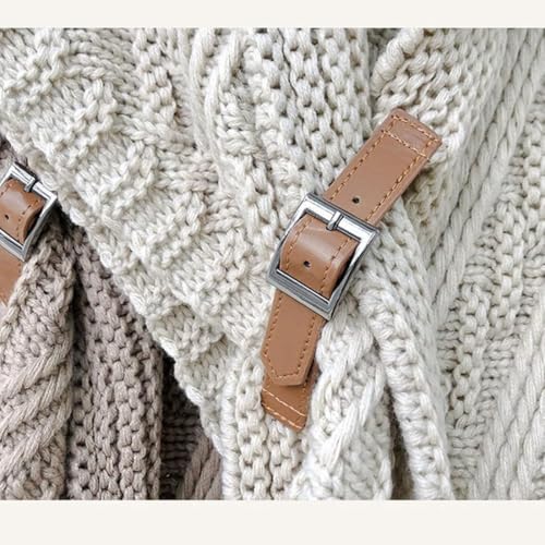 Knitted Triangle Shawl with Leather Buckle，Fall Winter Fashion Casual Multifunctional Triangle Shawl for Women3