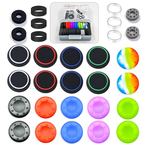 ZHI-NYLLDJS 30 Pieces Controller Thumb Grips for PS5/4,Controller Thumb Caps for Xbox,Joystick Stick Grip for Switch1/2 Pro Controller,Precision Rings&amp;Thumb caps Set(Black) A&amp;E