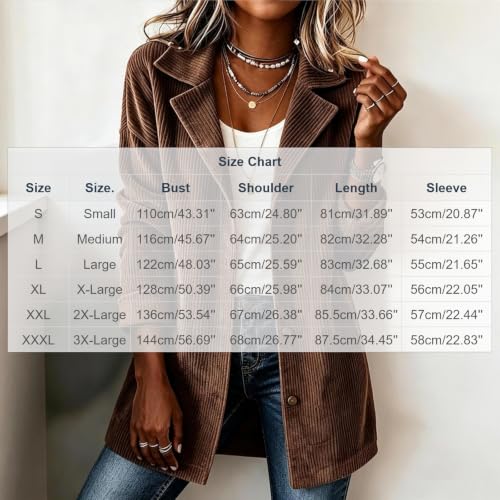 Fall Casual Jackets for Women 2026 Corduroy Blazer Women Longline Lapel Button Down Casual Work Office Jacket Capsule Wardrobe 2026 Over 50 Brown S Chamarras para Mujer - image 4