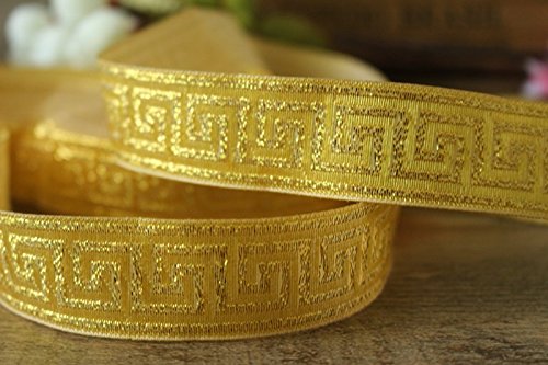 Generic Шириной 2. 5 см 10 ярдов/lot Полиэстер Тканые Жаккардовые Ленты темно-золотой Геометрический узор для занавеса и одежды аксессуар LS-2318