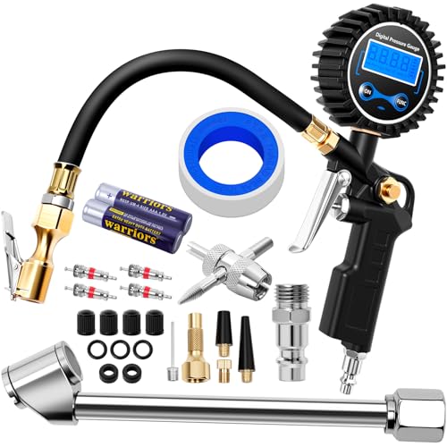 Image of Digital Tire Gauge with Inflator & Deflator - LED Display & 0.1 PSI Resolution - Quick Release Valve & Heavy Duty Chuck - w /Adapter for Car, Truck, SUV, Motorcycle, RV, Balls