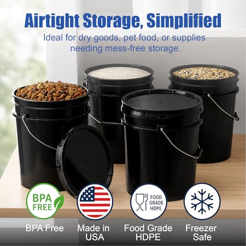 Image of ePackageSupply 5 Gallon Bucket - Food Grade w /Lid BPA-Free, 1 Pack - Black | Airtight Gasketed Tear Strip Lid, Heavy-Duty 90 Mil HDPE Plastic Pail, Bulk Storage, Food Safe Durable Container, Made in USA